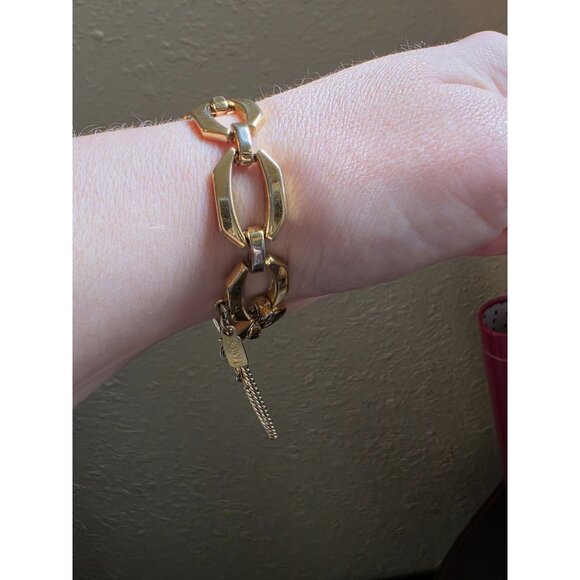 Monet Gold-Tone Link Bracelet With Safety Chain - Vintage Style Jewelry Accessor - Picture 8 of 10